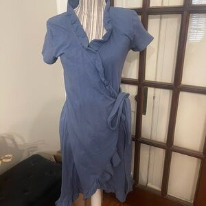 neon buddha Slate Blue Ruffle Wrap Midi Dress